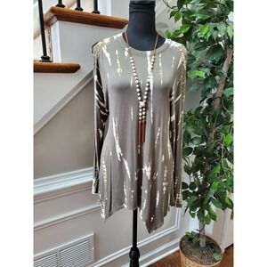Knox Rose Women's White & Green Rayon Long Sleeve Round Neck Casual Top Size XS